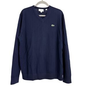Lacoste Men's V-Neck Wool Sweater Navy Sz XXL Preppy Casual Academia
